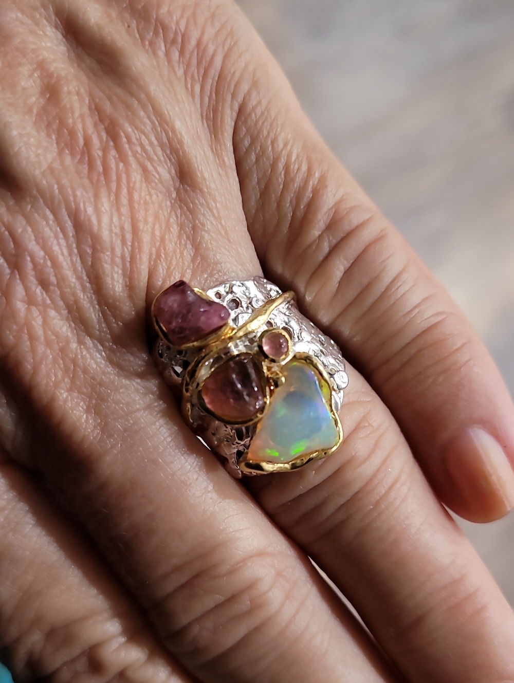Ring Opal Pink Tourmaline Sterling Silver Earth Art - Picture 7 of 7